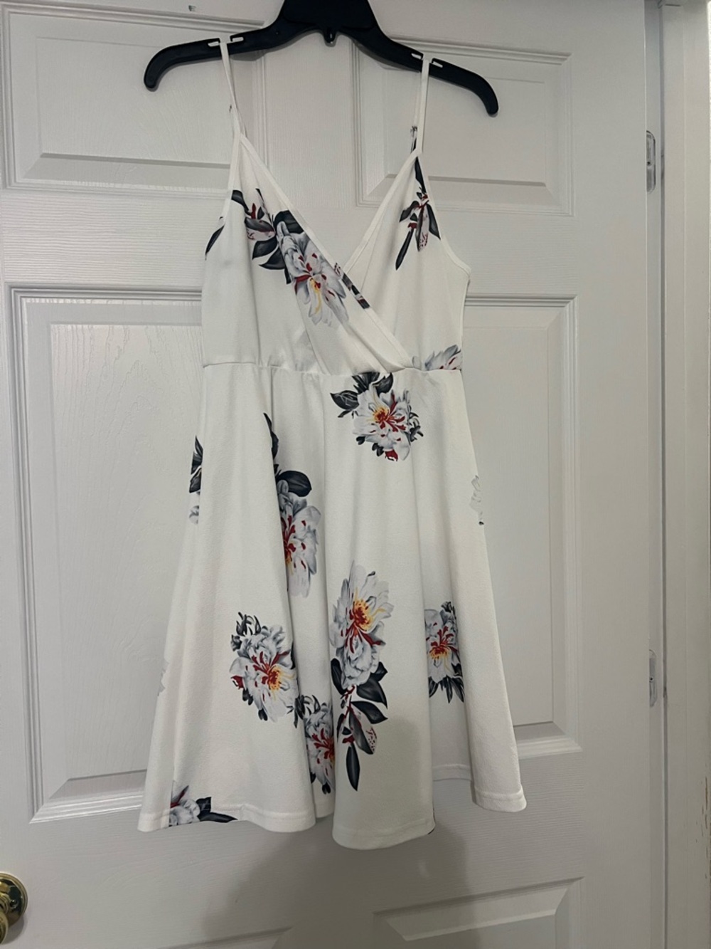 SHEIN White Floral Wrap Mini Dress with Spaghetti Straps